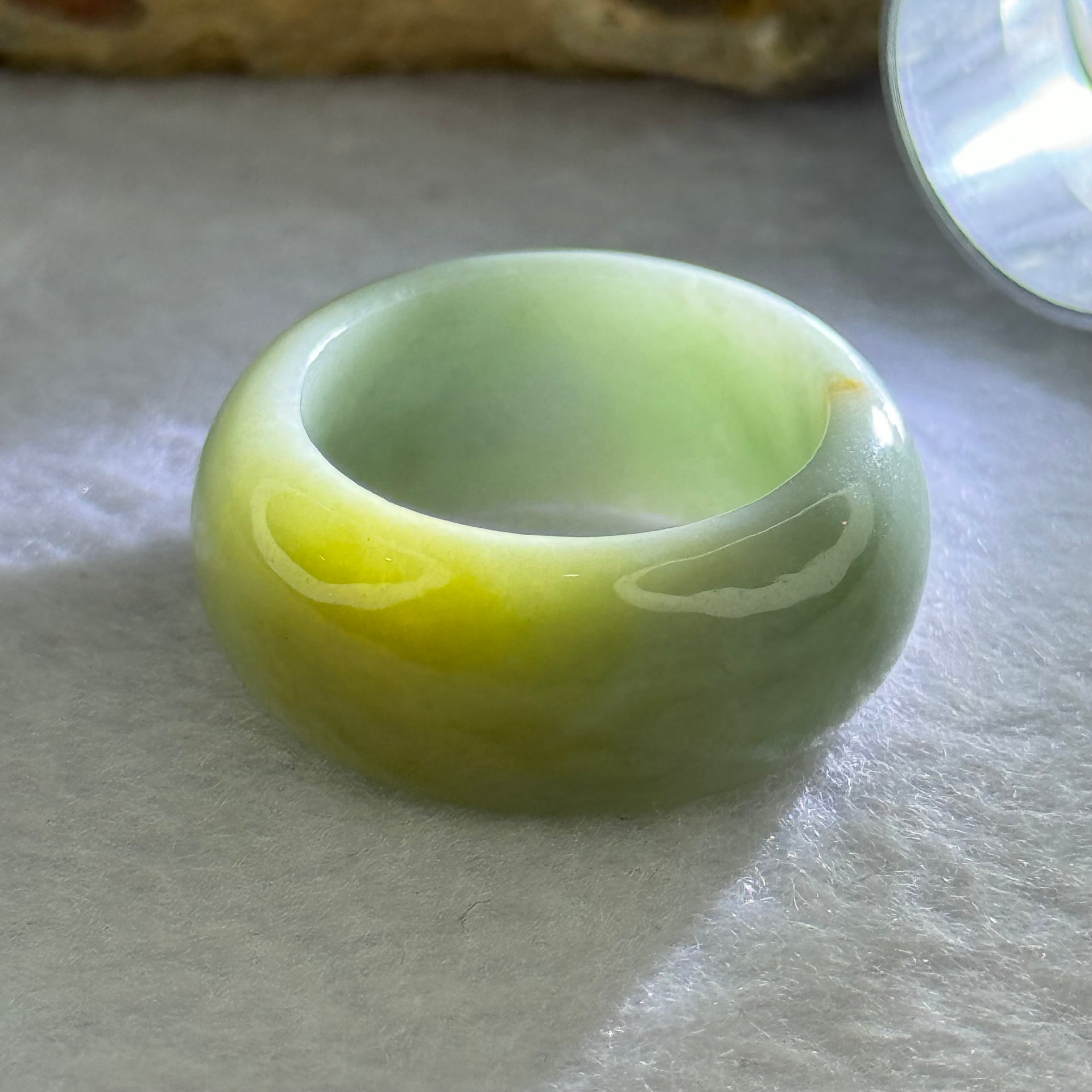 Type A Light Blueish Green and Yellow Patch Jadeite Ring 9.67g 11.4 by 4.7mm US10 HK22.25 - Huangs Jadeite and Jewelry Pte Ltd