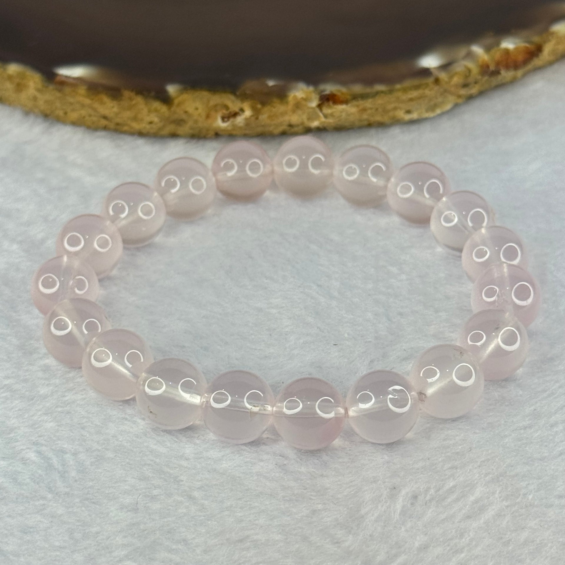 Natural Rose Quartz Beads Bracelet 天然玫瑰石英珠手链 26.55g 16cm 10.1mm 19 Beads - Huangs Jadeite and Jewelry Pte Ltd