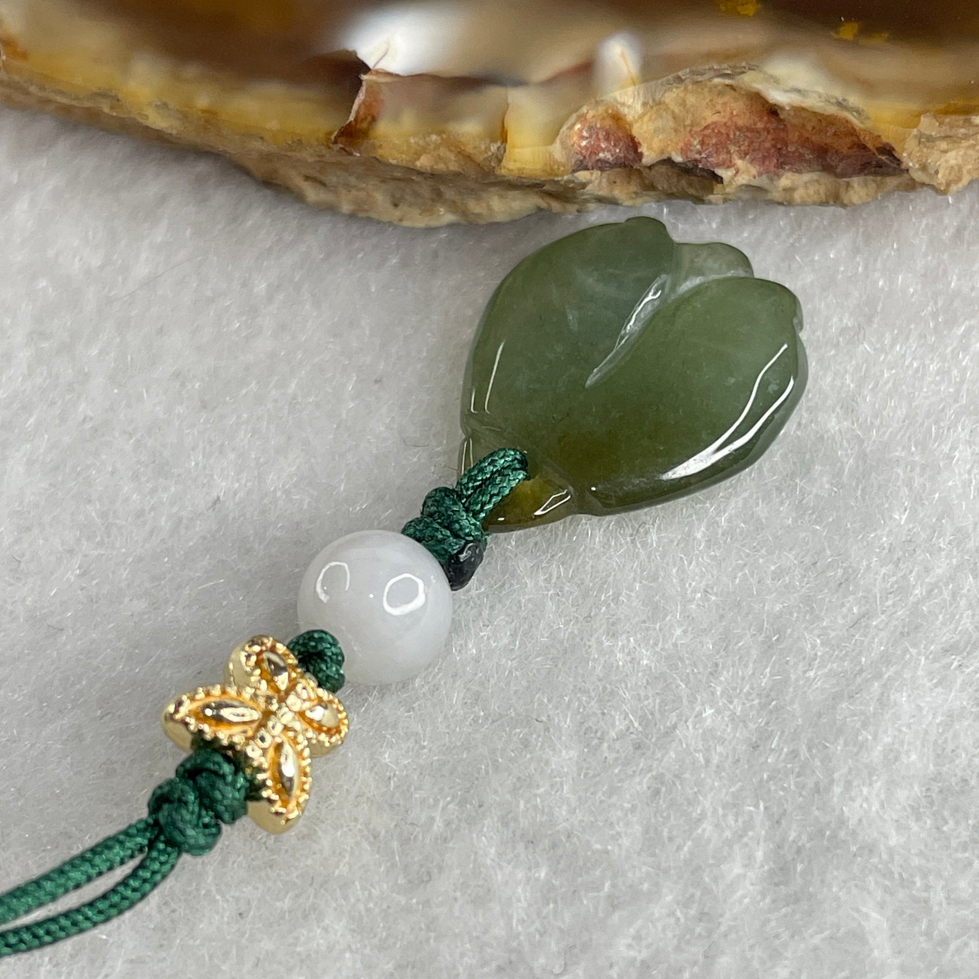 Natural Type A Semi Icy Green Jadeite Flower Charm 2.31g 16.8 by 13.3 by 4.3mm - Huangs Jadeite and Jewelry Pte Ltd