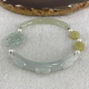 Natural Type A Semi Icy Light Green with Light Lavender Jadeite Flower Bracelet 16.97g 18cm 5.9 by 9.1mm - 22.6 by 14.1 by 5.5mm - Huangs Jadeite and Jewelry Pte Ltd