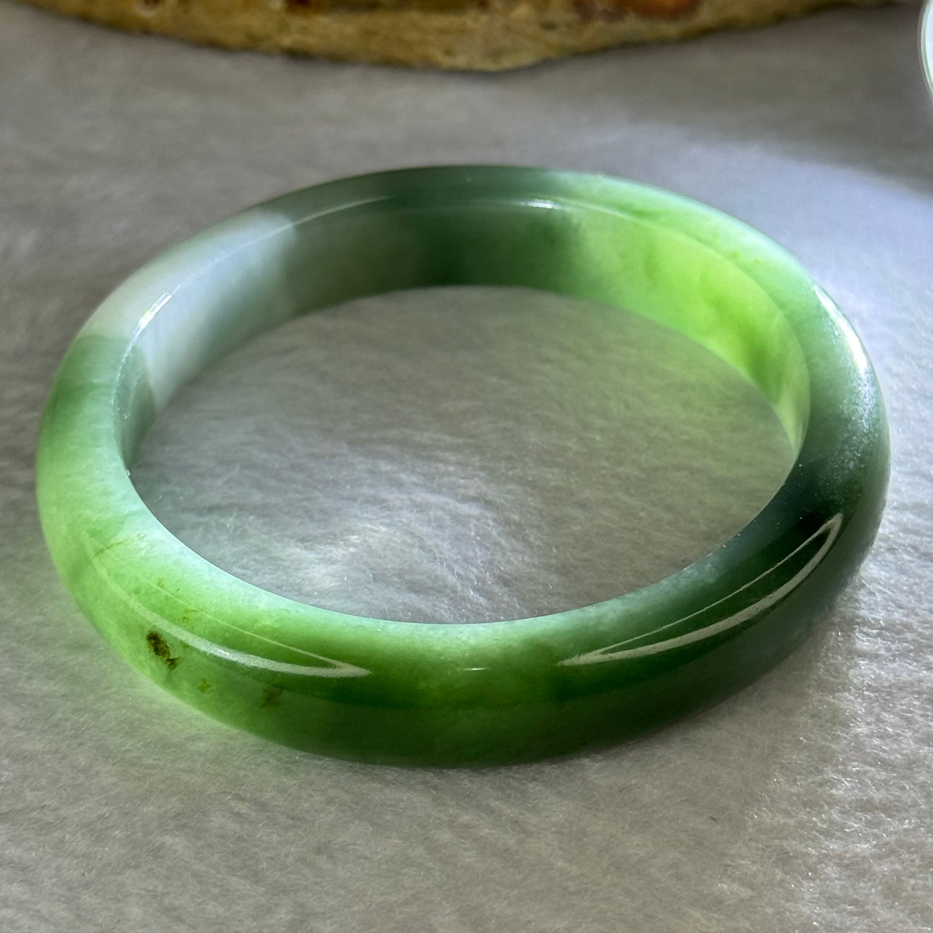 Type A Green and Faint Lavender Jadeite Bangle Internal Diameter 54.5mm 46.25g 11.2 by 8.0mm (Slight Internal Line) - Huangs Jadeite and Jewelry Pte Ltd