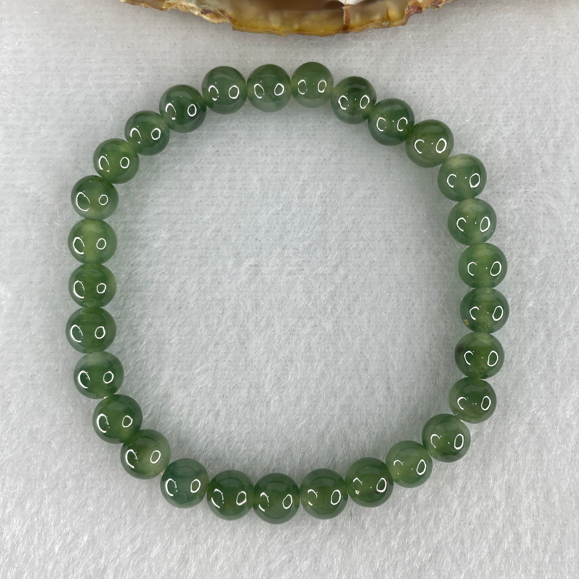 High Grade Natural Type A Blueish Green Jadeite Beads Bracelet 13.88g 15.5cm 6.6mm 29 Beads - Huangs Jadeite and Jewelry Pte Ltd