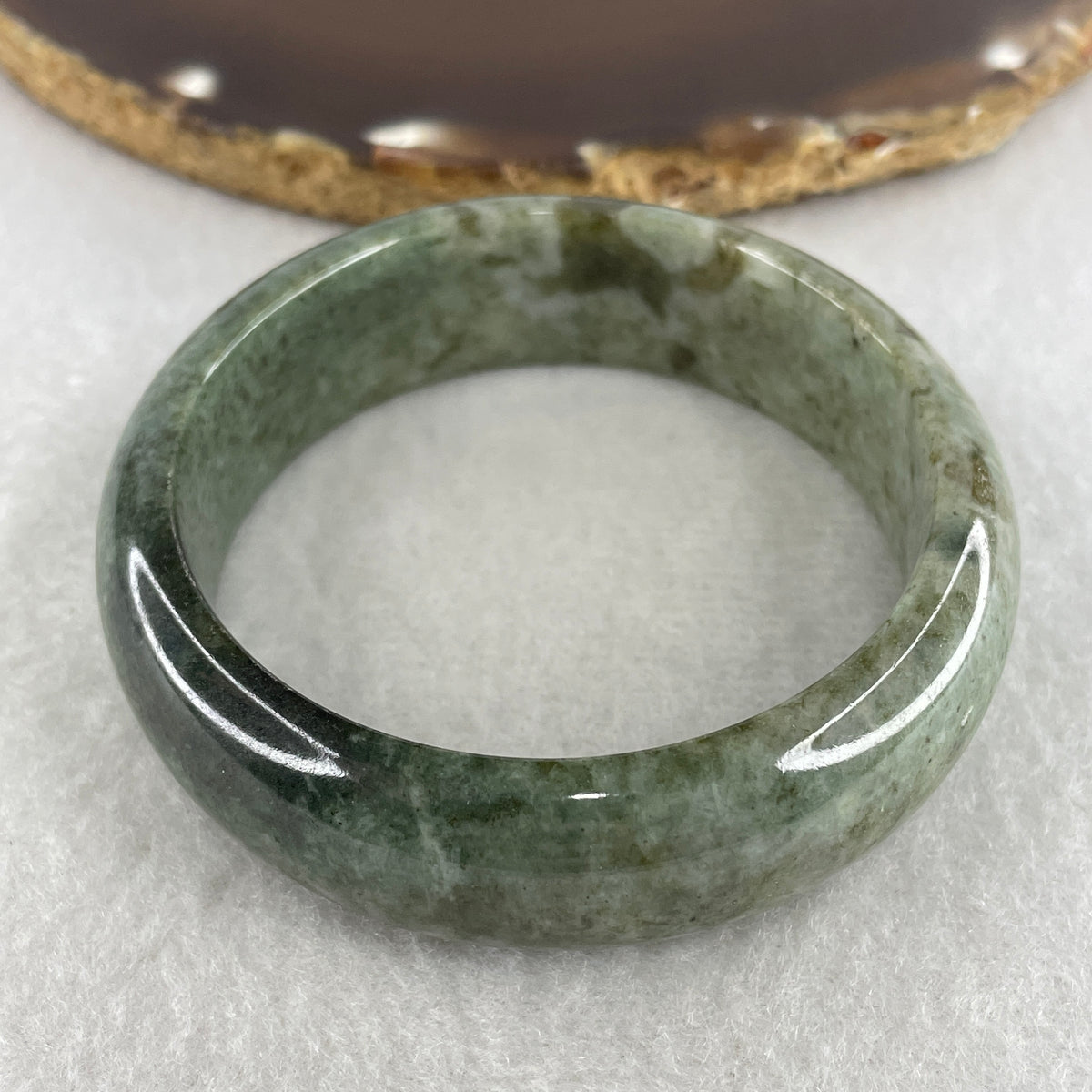 Natural Type A Green with Yellowish Green Piao Hua Jadeite Bangle | (64.81g | 53.1mm ID | 16.9 x 7.8mm | Very Very Slight External Rough |Golden Abundance & Lifelong Protection Anchor, Prosperity & Executive Bangle) - Huangs Jadeite and Jewelry Pte Ltd
