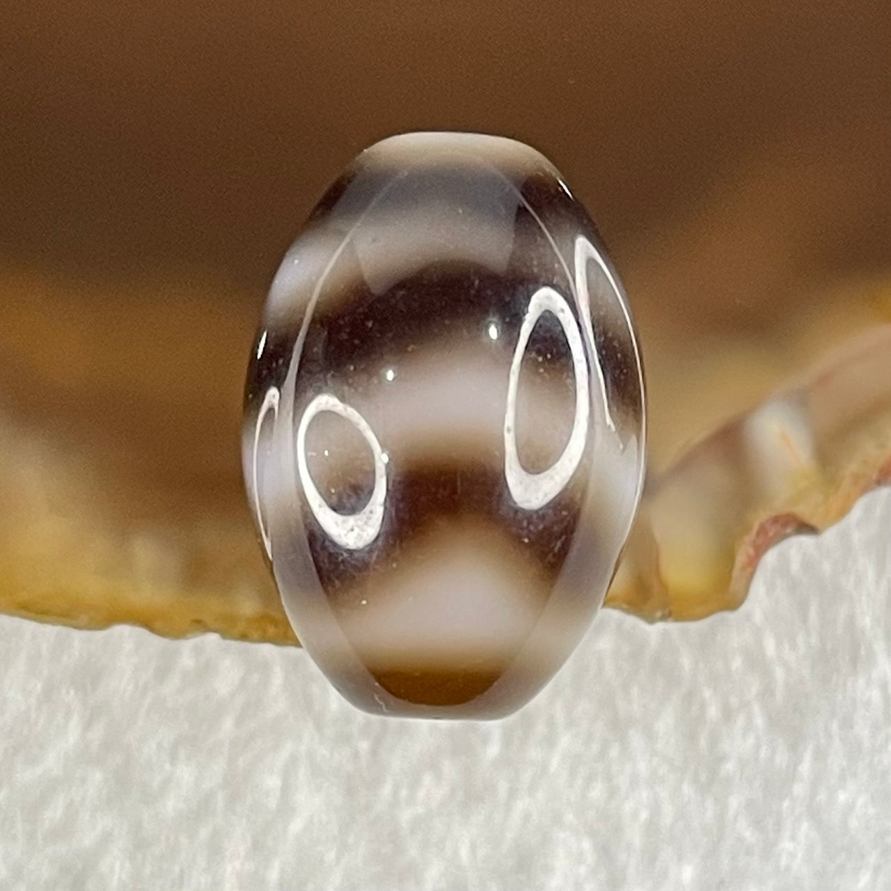 Natural Powerful Tibetan Old Oily Agate Double Tiger Tooth Daluo Dzi Bead Heavenly Master (Tian Zhu) 虎呀天诛 3.80g 16.4 by 11.5mm - Huangs Jadeite and Jewelry Pte Ltd