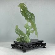 Natural Green Serpentine Phoenix with Bird with Wooden Stand Display 678.9g L155.0 by B105.0 by H226.0 mm - Huangs Jadeite and Jewelry Pte Ltd