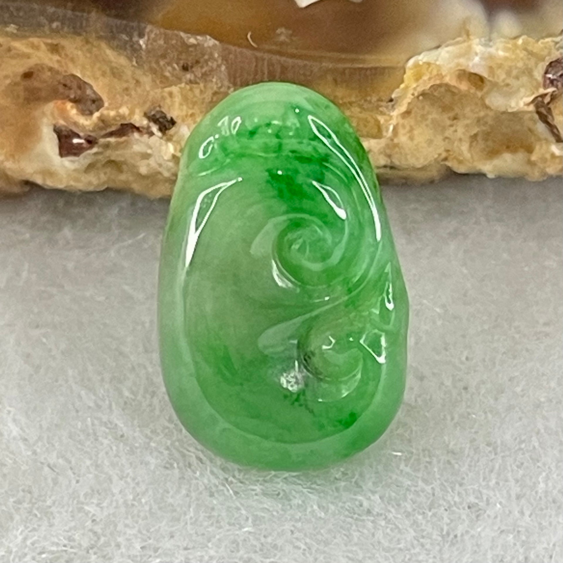 Type A Old Mine Spicy Green Jadeite Ruyi Charm Stone For Setting 0.59g 13.3 by 8.2 by 2.5mm - Huangs Jadeite and Jewelry Pte Ltd
