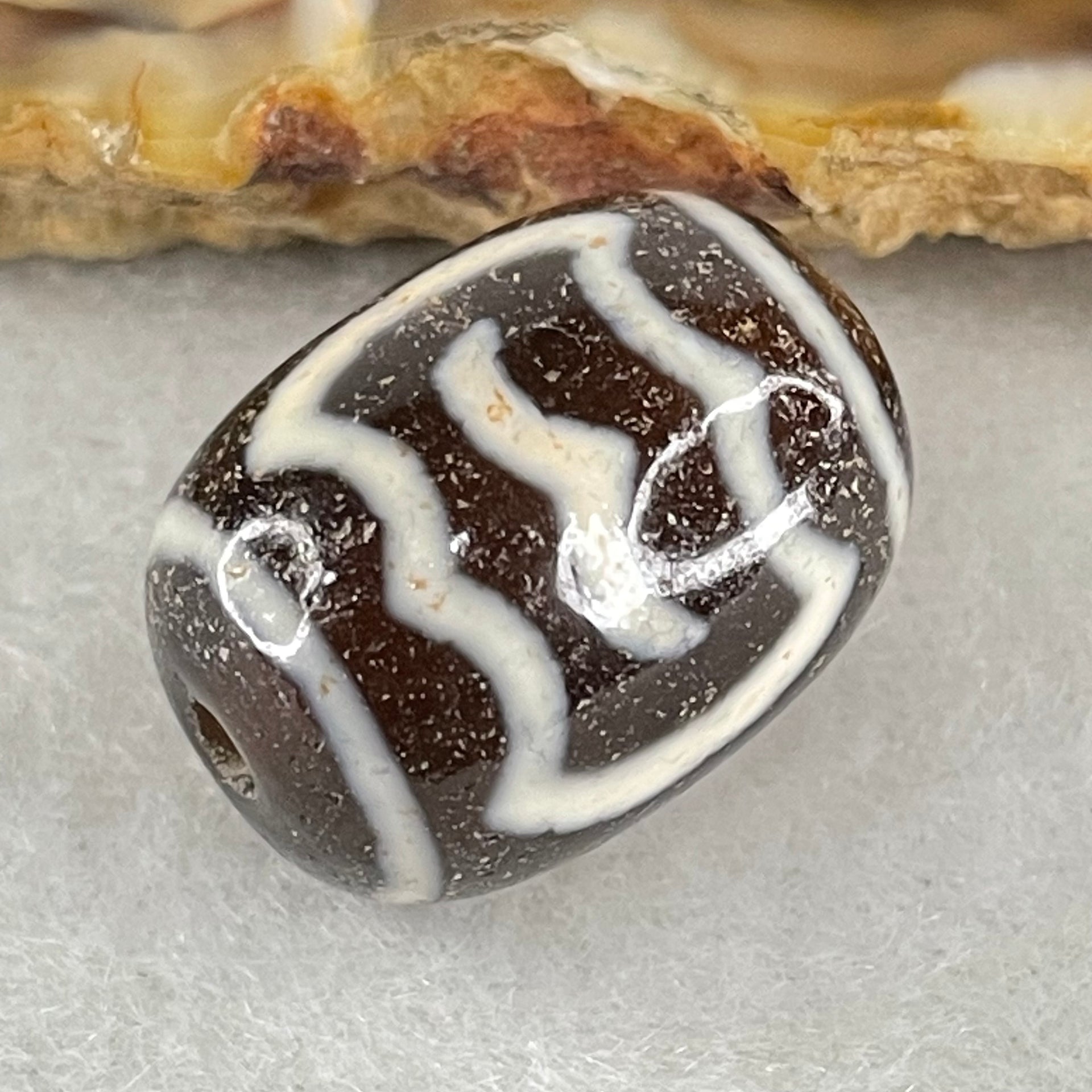 Natural Powerful Tibetan Old Oily Agate Double Garuda Dzi Bead Heavenly Master (Tian Zhu) 虎呀天诛 4.62g 17.6 by 13.1mm - Huangs Jadeite and Jewelry Pte Ltd