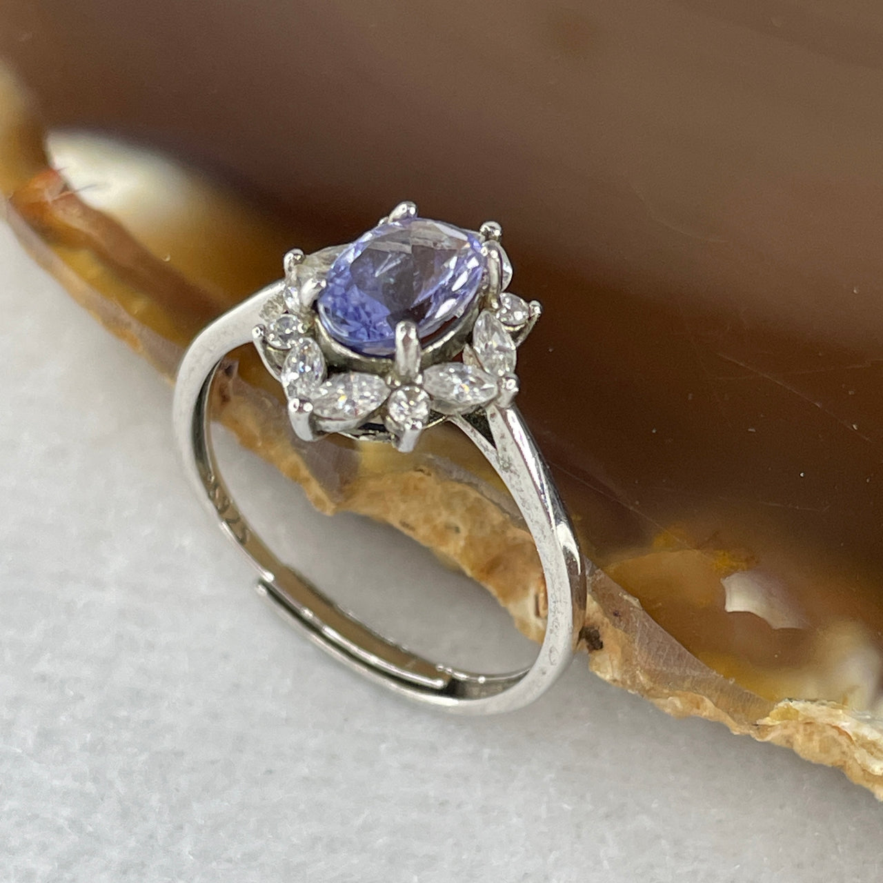 Natural Blue Tanzanite Ring in S925 Sliver 1.53g 6.8 by 5.2 by 3.0mm (Adjustable Size)