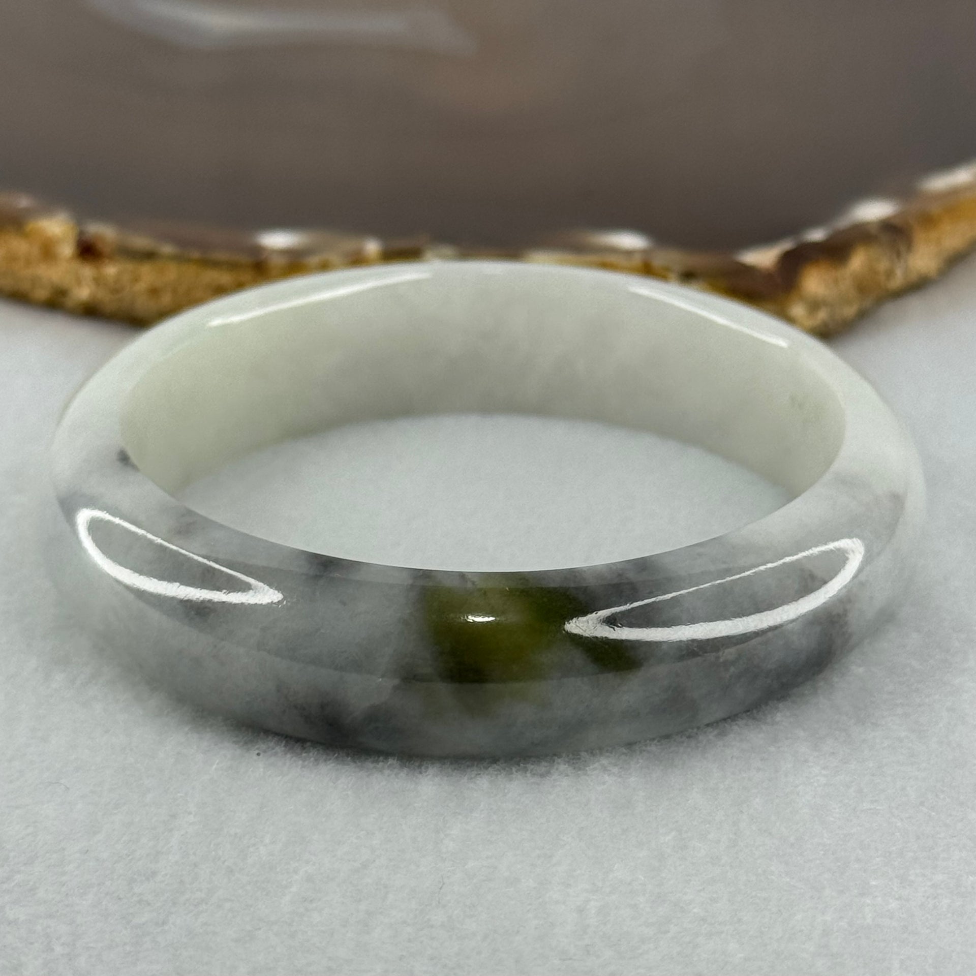 Type A Faint Green and Wuji Grey with Yellowish Green Patch Jadeite Bangle Internal Diameter 56.5mm 61.24g 14.3 by 8.0mm (Very Slight Internal Lines) - Huangs Jadeite and Jewelry Pte Ltd