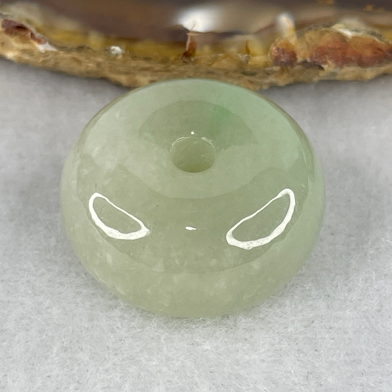 Natural Type A Light Green Jadeite Ping An Kou Donut Pendant | 100% Untreated Hand-Polished Peace Buckle Talisman | Solid Substantial Fei Cui Jade Pendant (16.99g | 24.8 × 13.3mm)