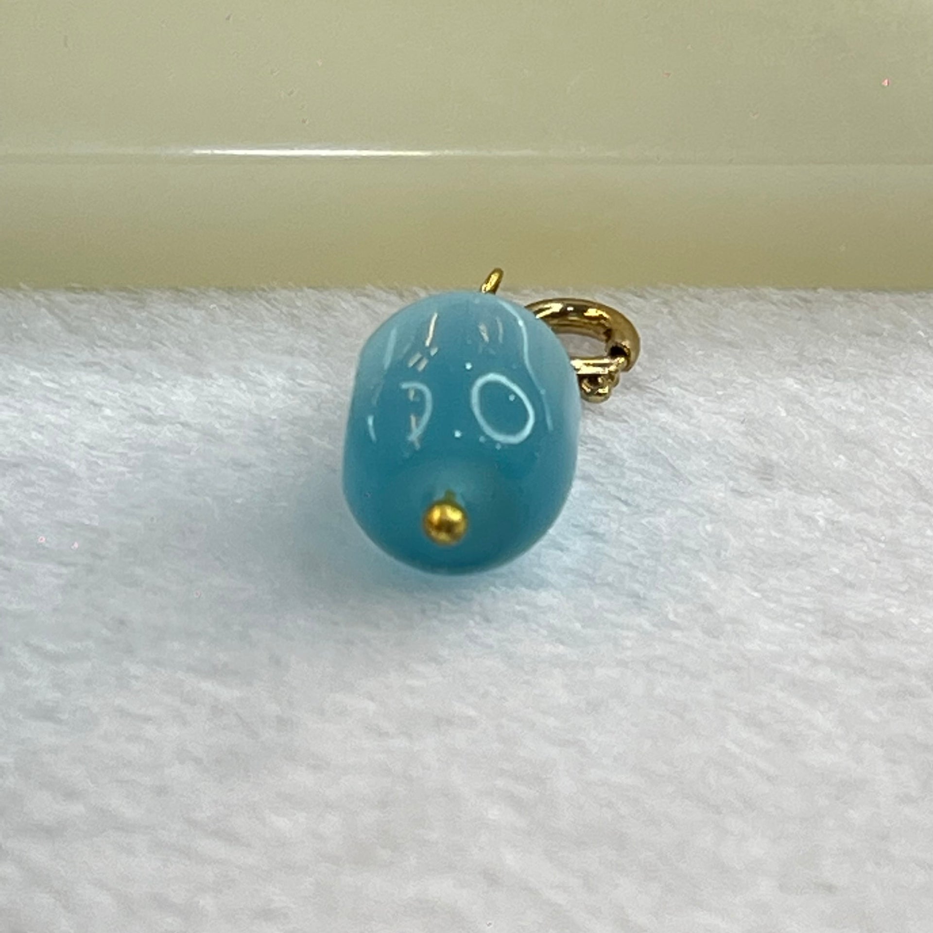 Blue Cat's Eye Glass Charm Pendent 2.31g 13.7 by 9.7mm - Huangs Jadeite and Jewelry Pte Ltd