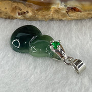 Natural Type A Semi Icy Dark Green Jadeite Calabash Hulu Pendant in Stainless Steel Clasp 1.69g 17.1 by 11.6 by 3.9mm - Huangs Jadeite and Jewelry Pte Ltd