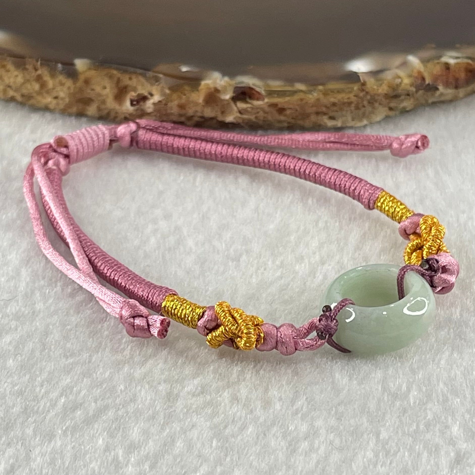 Type A Light Blueish Green Jadeite Ping An Kou String Bracelet 3.11g 14.9 by 6.7mm - Huangs Jadeite and Jewelry Pte Ltd