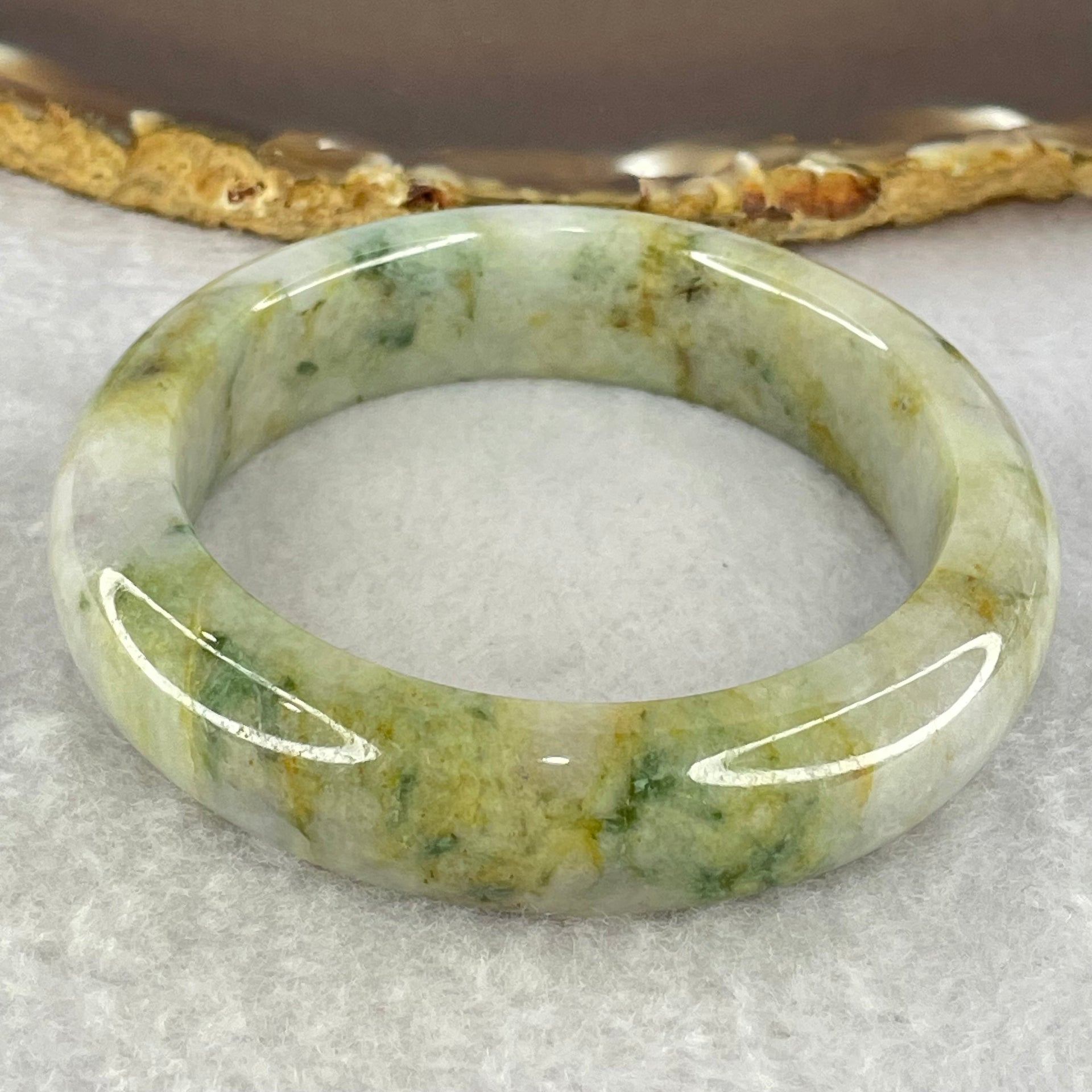 Type A Lavender with Green and Yellow Piao Hua Jadeite Bangle Internal Diameter 54.0mm 74.77g 15.1 by 9.6mm (External Line) - Huangs Jadeite and Jewelry Pte Ltd