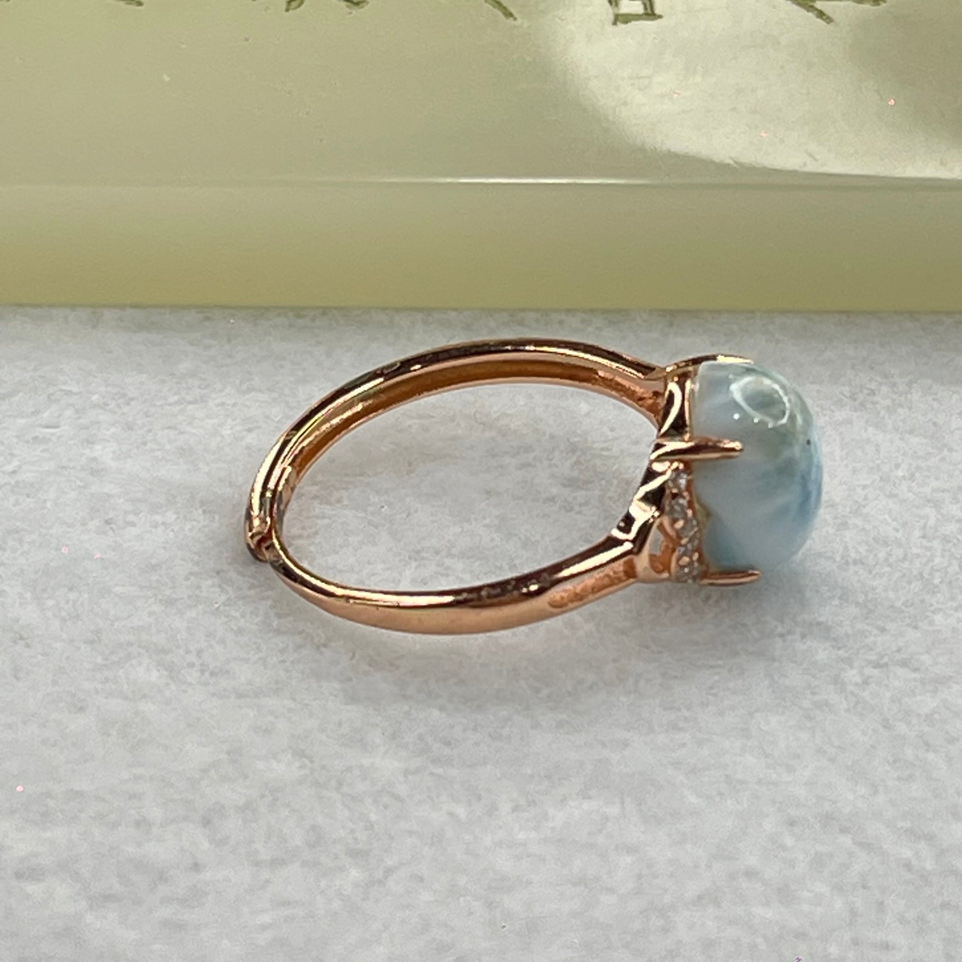Natural Larimar in S925 Silver Rose Gold Color Ring (Adjustable Size) 1.95g 10.0 by 7.8mm - Huangs Jadeite and Jewelry Pte Ltd