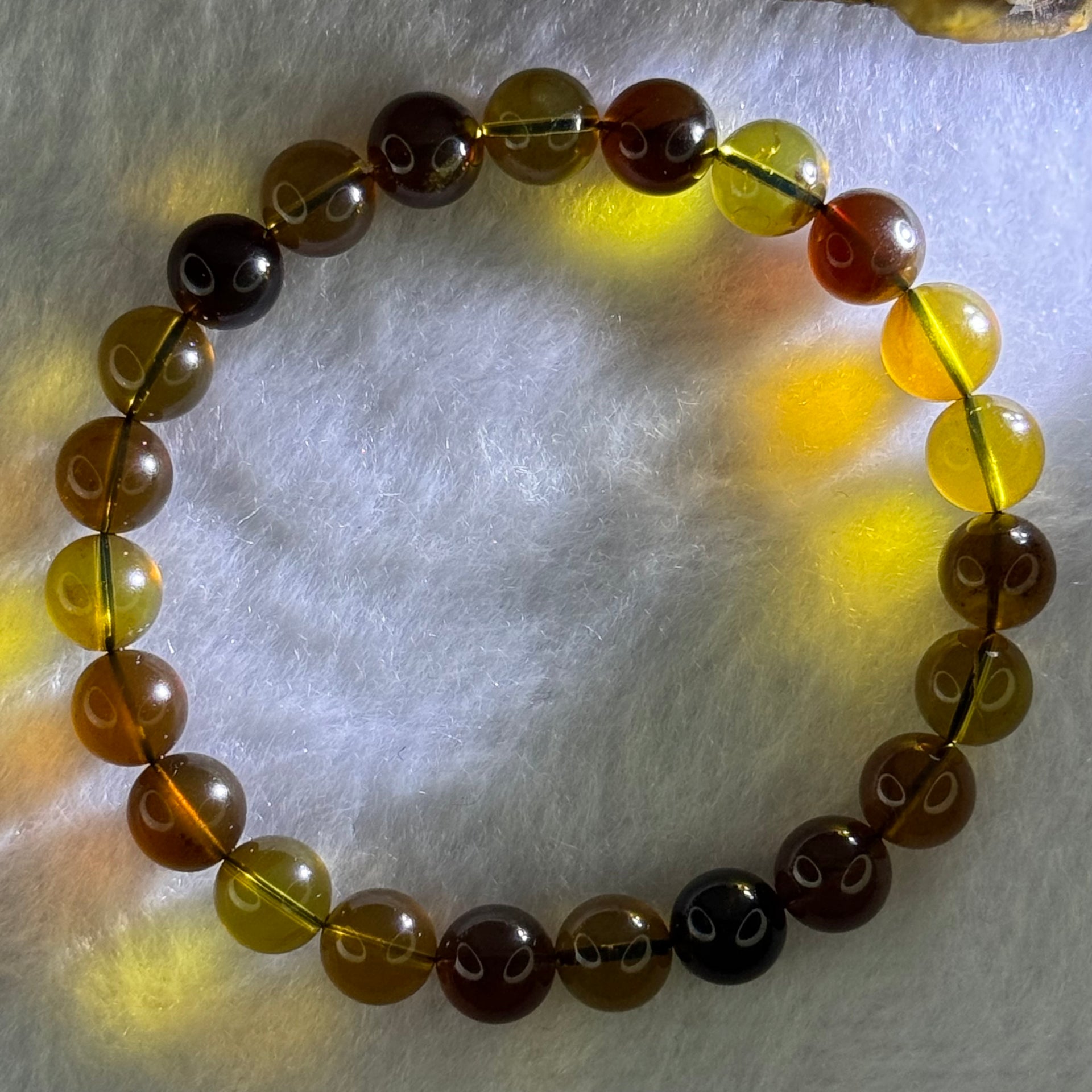 Natural Mixed Color Amber Beads Bracelet 6.49g 15.5cm 8.1mm 23 Beads - Huangs Jadeite and Jewelry Pte Ltd