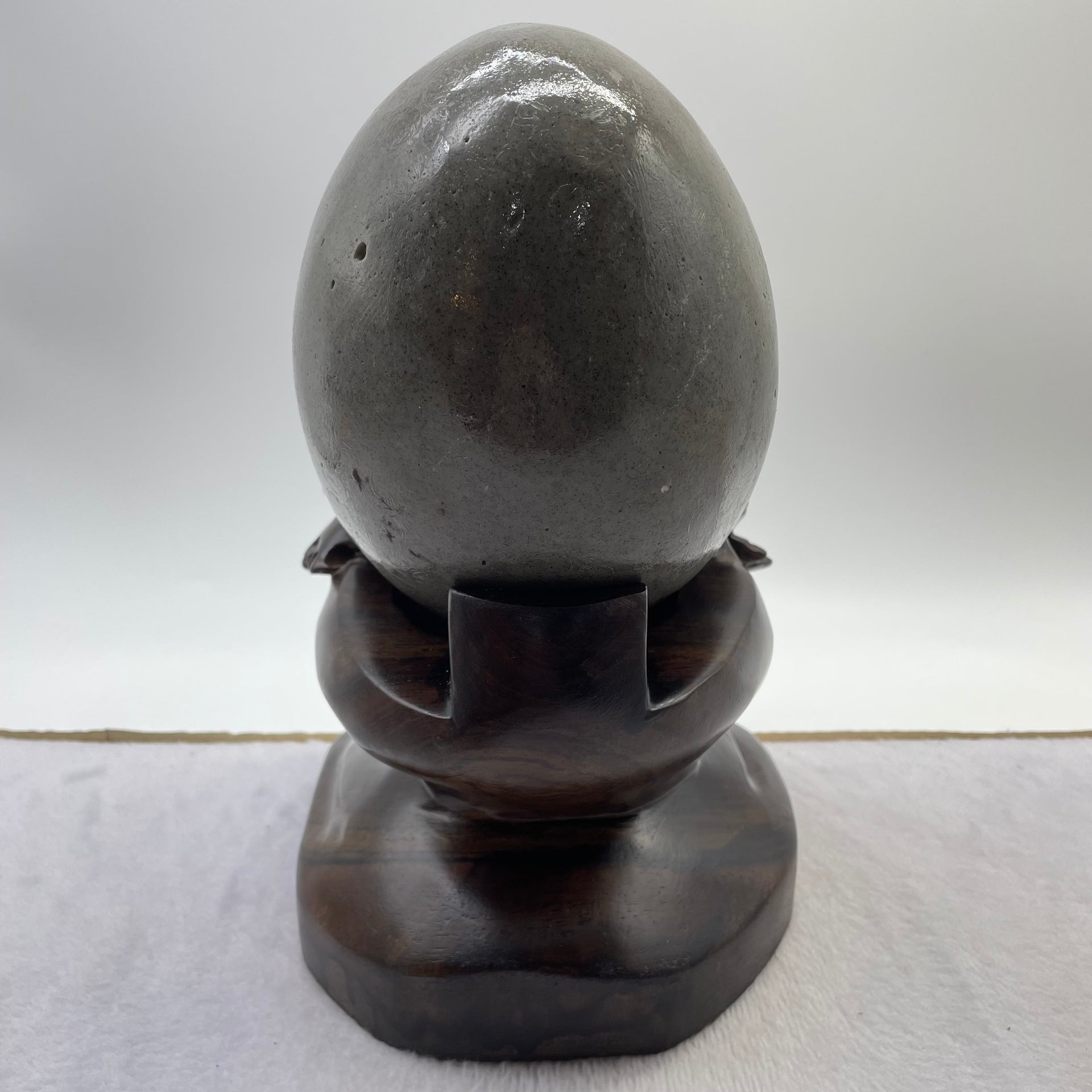 Natural Deep Purple Amethyst Egg with Wooden Stand Display Total 4,752.0g 160.0 by 155.0 by 265.0mm - Huangs Jadeite and Jewelry Pte Ltd