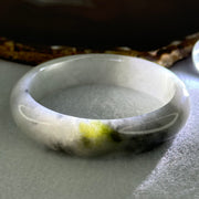 Type A Faint Green and Wuji Grey with Yellowish Green Patch Jadeite Bangle Internal Diameter 56.5mm 61.24g 14.3 by 8.0mm (Very Slight Internal Lines) - Huangs Jadeite and Jewelry Pte Ltd