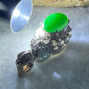 Type A Natural Old Mine Green Jadeite Cabochon 15.6 by 11.3 by 4.0m Stone for Setting 17.72g (On Silver Pendant Mold) - Huangs Jadeite and Jewelry Pte Ltd