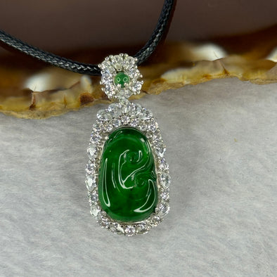 Type A ICY Green Omphasite Jadeite Ruyi with Crystals Necklace 5.08g 16.9 by 10.7 by 3.0mm - Huangs Jadeite and Jewelry Pte Ltd