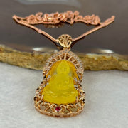 Natural Yellow Amber Guan Yin with Crystals in Silver Rose Gold Color Necklace 7.81g 16.5 by 8.1 by 3.0mm - Huangs Jadeite and Jewelry Pte Ltd
