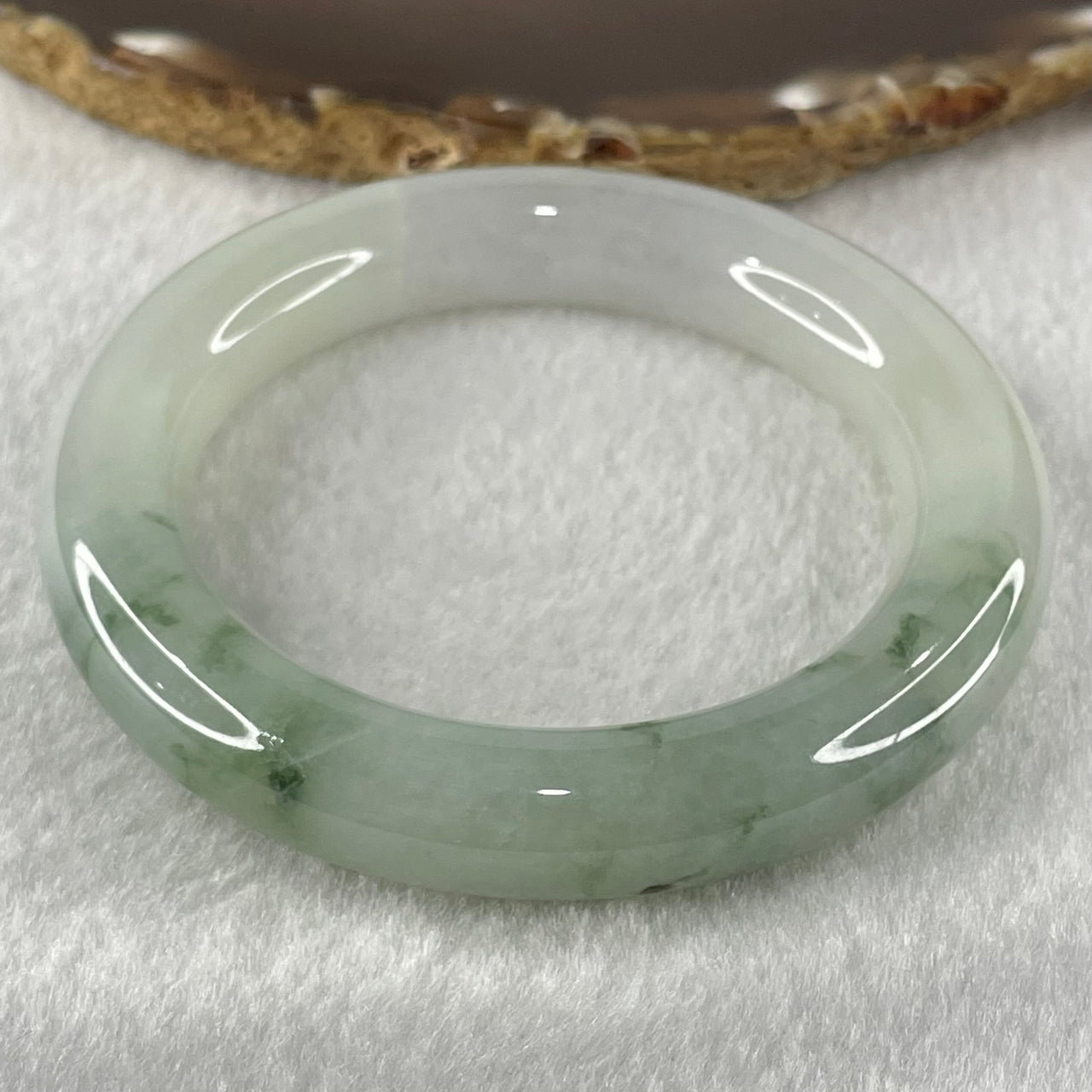 Type A Jelly Faint Green with Green Piao Hua Jadeite Bangle 77.72g Internal Diameter 55.4mm 11.8 by 12.0mm (Internal Line) - Huangs Jadeite and Jewelry Pte Ltd