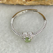 Type A Icy Green Cabochon Jadeite in S925 Sliver Heart Ring (Adjustable Size) 1.18g 3.5 by 2.5mm - Huangs Jadeite and Jewelry Pte Ltd