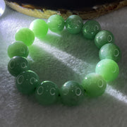 Rare Type A Burmese Apple Green Jade Jadeite Beads Bracelet 76.93g 14.8mm 14 beads 16cm - Huangs Jadeite and Jewelry Pte Ltd