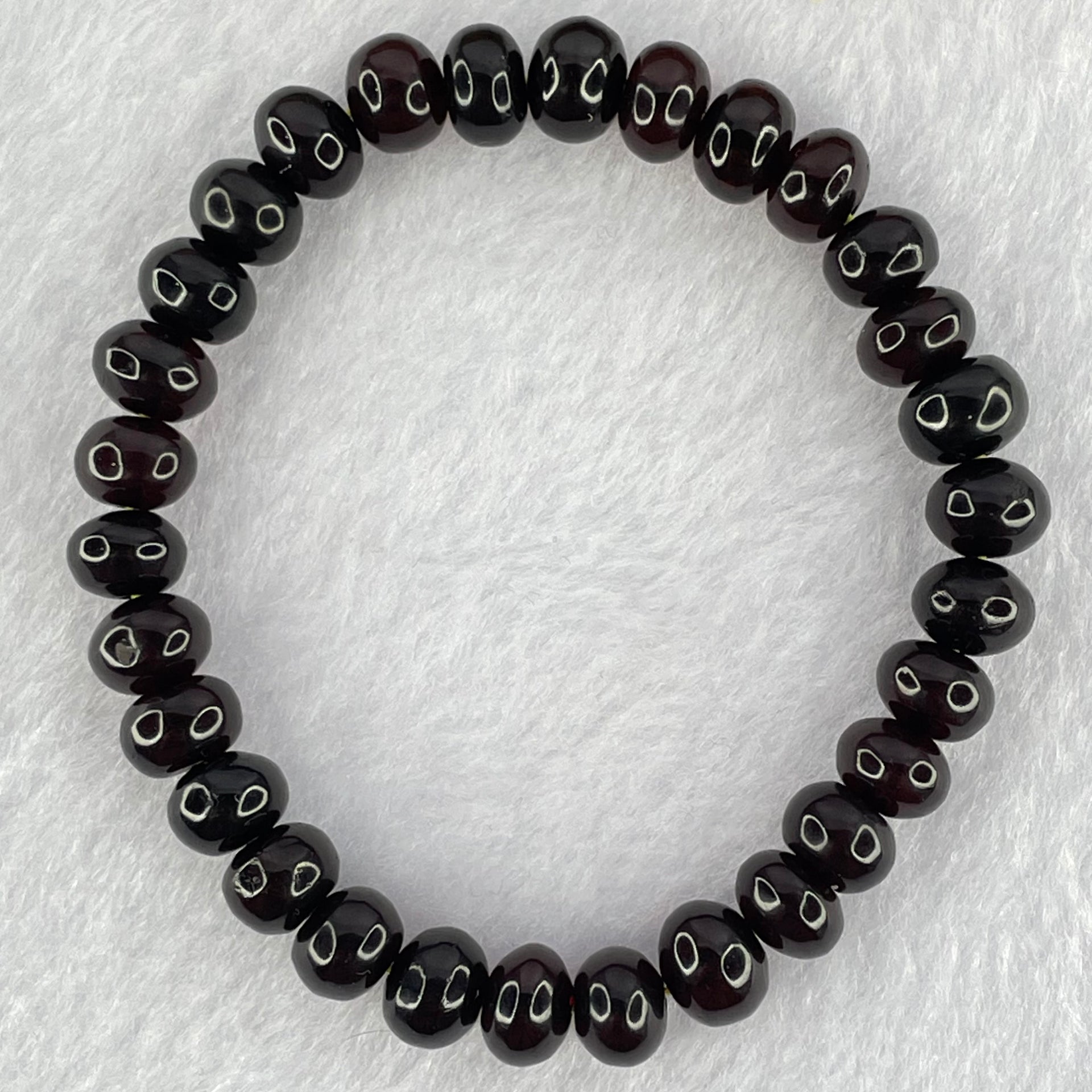 Natural Dark Blood Red Amber Beads Bracelet 天然血珀手链 7.24g 15cm 8.5mm 30 Beads - Huangs Jadeite and Jewelry Pte Ltd