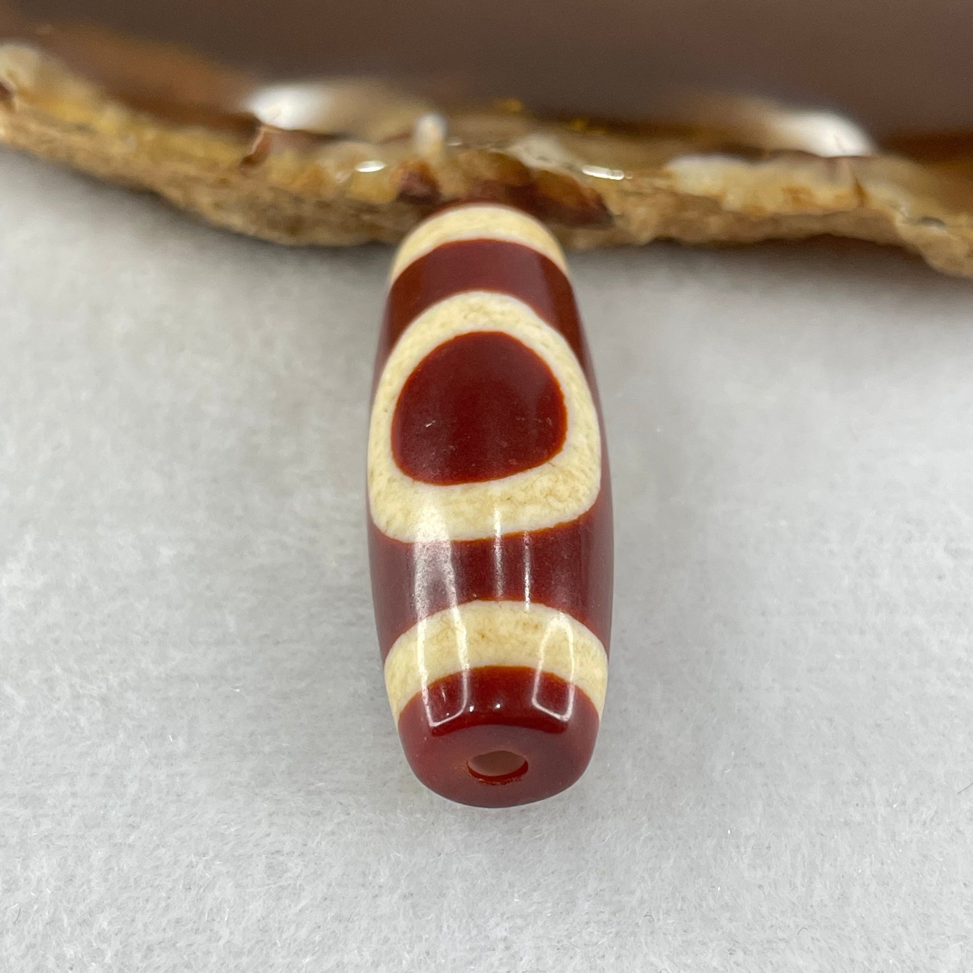 Natural Powerful Tibetan Old Oily Red White Agate One Eye Fire Sign Dzi Bead Heavenly Master (Tian Zhu) 一眼火天珠 10.41g 38.0 by 13.3mm - Huangs Jadeite and Jewelry Pte Ltd
