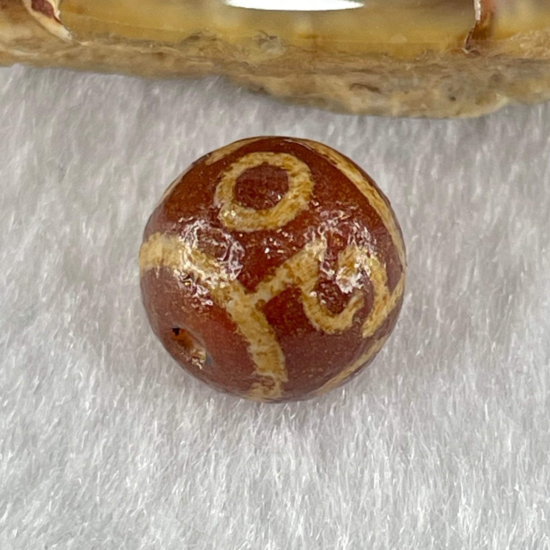 Natural Powerful Tibetan Old Oily Agate 3 Eyed Dharma Vajra Dzi Bead Heavenly Master (Tian Zhu) 三眼金刚杵天珠 1.33g 9.7 by 10.0mm - Huangs Jadeite and Jewelry Pte Ltd