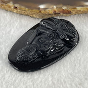 Type A Opaque to Partial Translucent Black Omphacite Jadeite Amitabha Buddha Pendant Dog and Boar Pig Zodiac Guardian 15.85g 51.9 by 33.2 by 7.6mm - Huangs Jadeite and Jewelry Pte Ltd