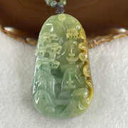 Natural Type A Green with Yellowish Jadeite Shan Shui with Gui Ren Pendant 127.68g 75.0 by 44.7 by 14.7mm - Huangs Jadeite and Jewelry Pte Ltd