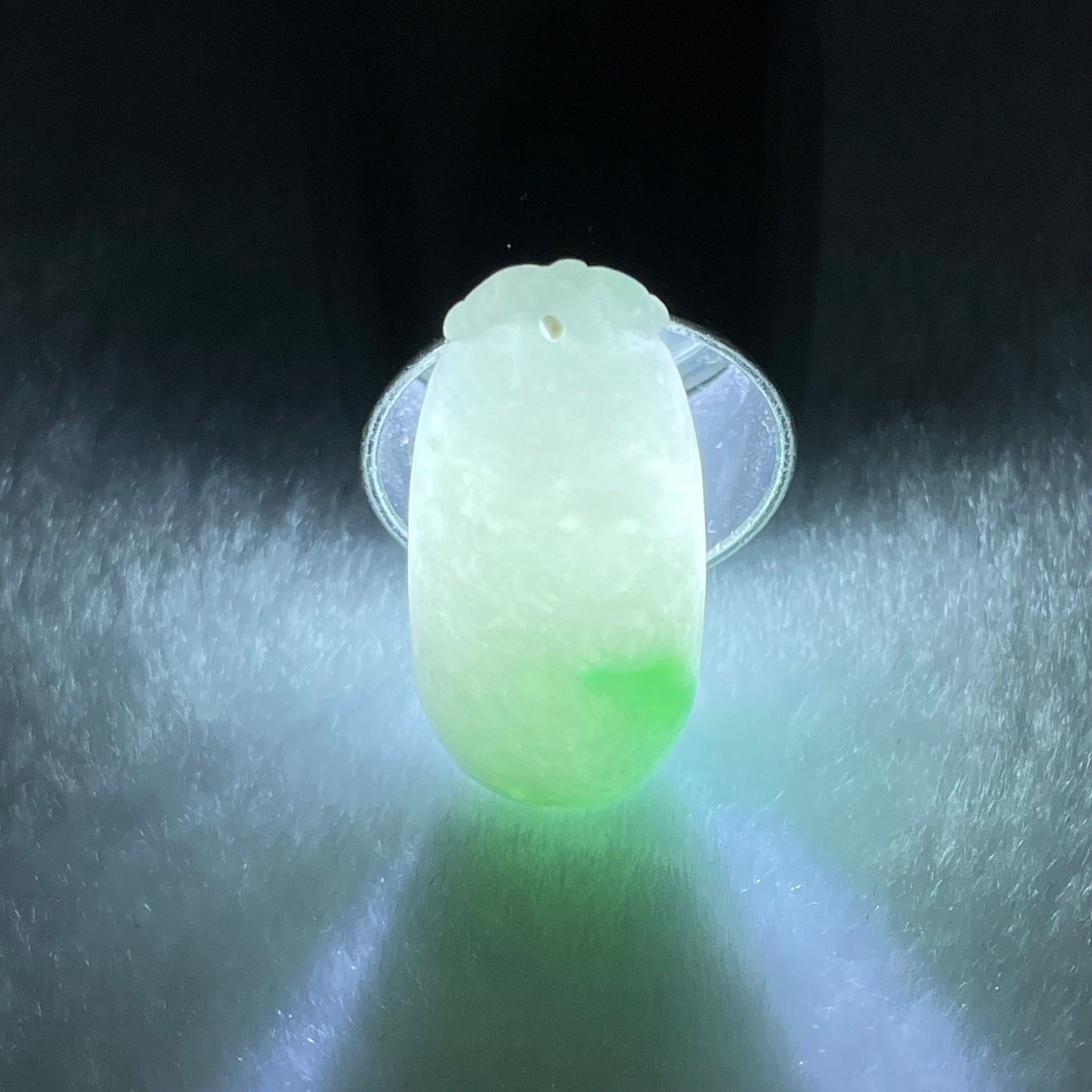 Type A Faint Lavender Green with Apple Green Vein Jadeite Melon Pendant 5.74g 27.0 by 13.1 by 8.4mm - Huangs Jadeite and Jewelry Pte Ltd