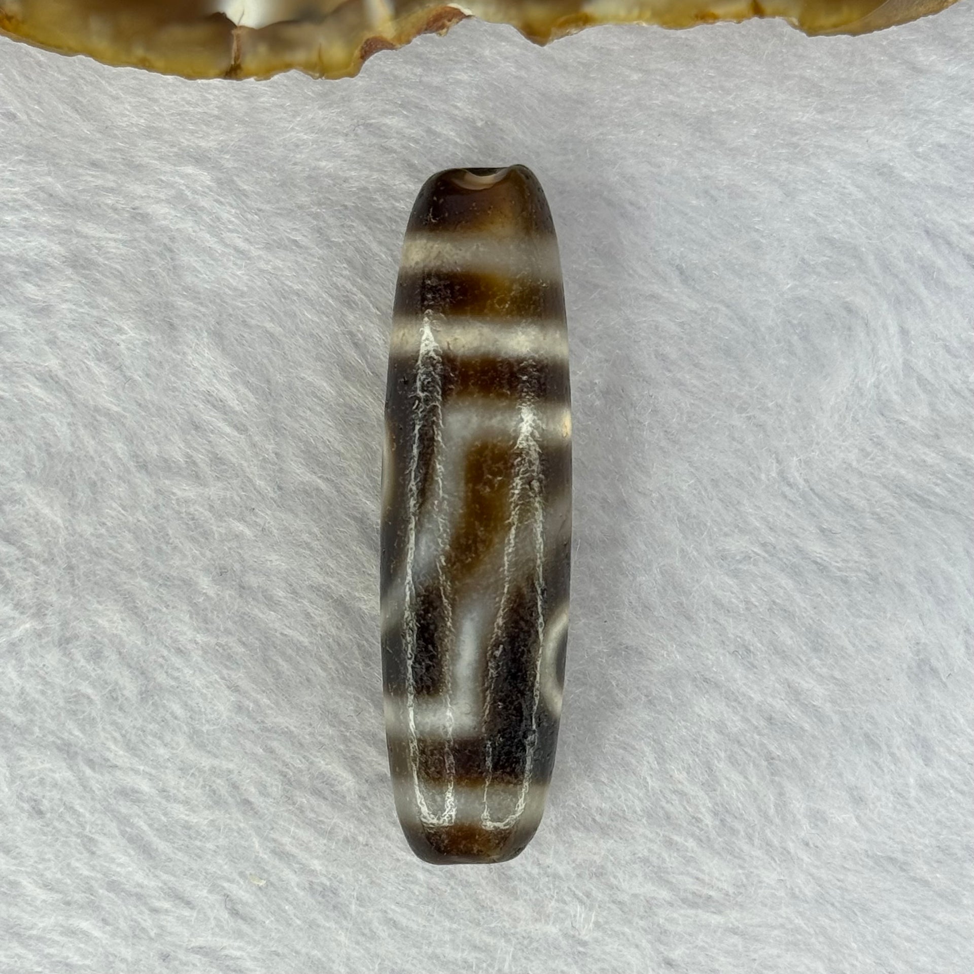 Natural Powerful Tibetan Old Oily Agate 2 Eyes Dzi Bead Heavenly Master (Tian Zhu) 二眼天诛 13.85g 48.9 by 13.4mm - Huangs Jadeite and Jewelry Pte Ltd