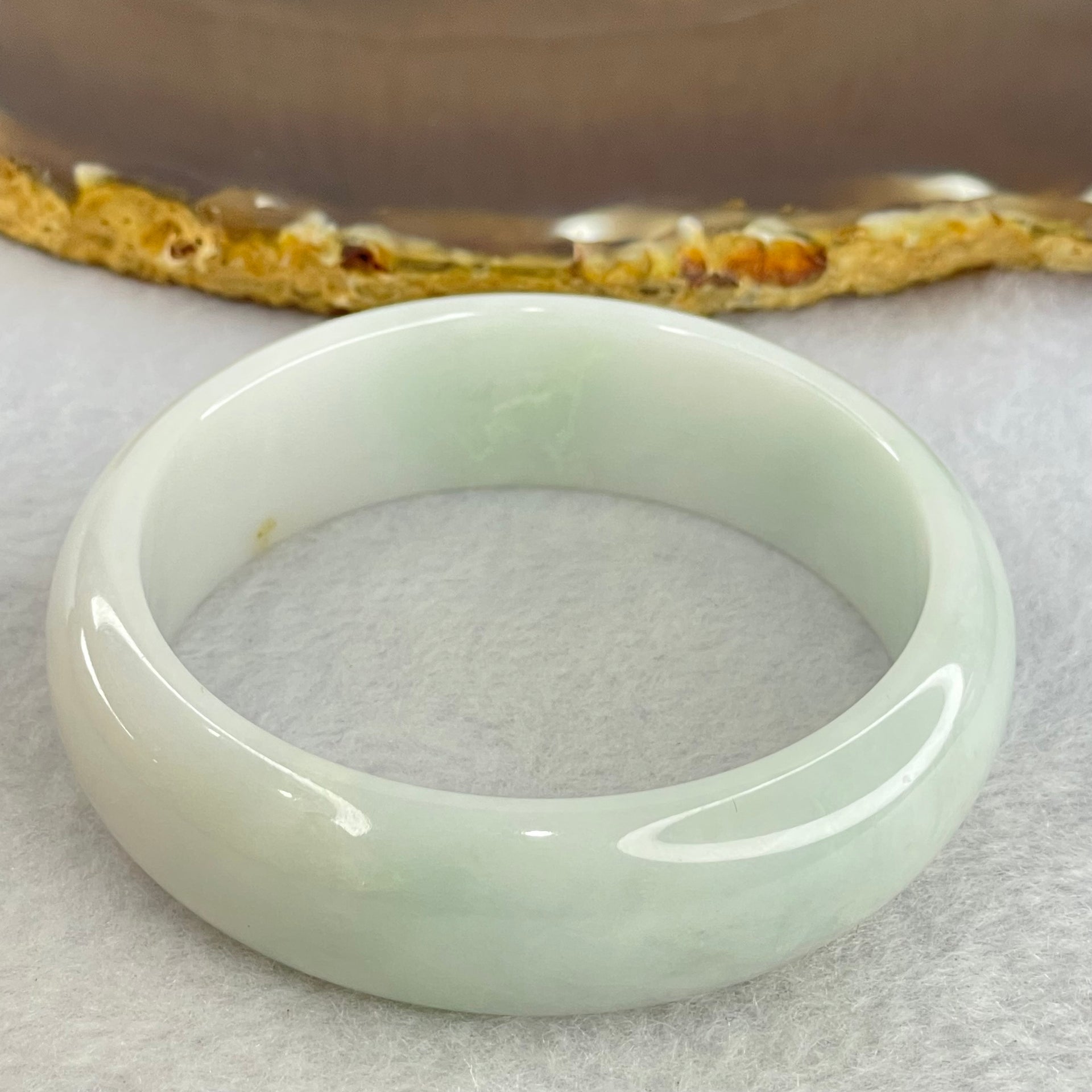 Type A Faint Lavender Green Jadeite Bangle Internal Diameter 55.3mm 61.24g 17.3 by 7.2mm (Internal Lines) - Huangs Jadeite and Jewelry Pte Ltd