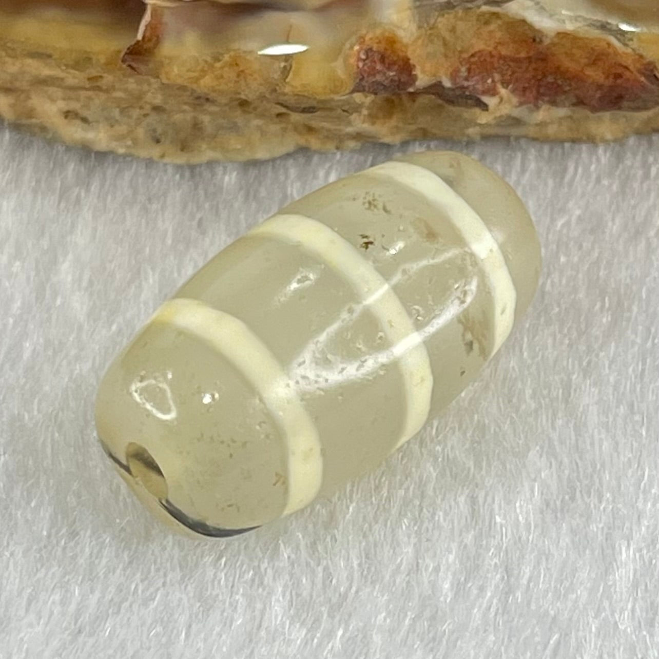 Natural Powerful Tibetan Old Oily Agate 3-Lines Dzi Bead Heavenly Master (Tian Zhu) 三行天诛 3.26g 19.5 by 10.6mm - Huangs Jadeite and Jewelry Pte Ltd