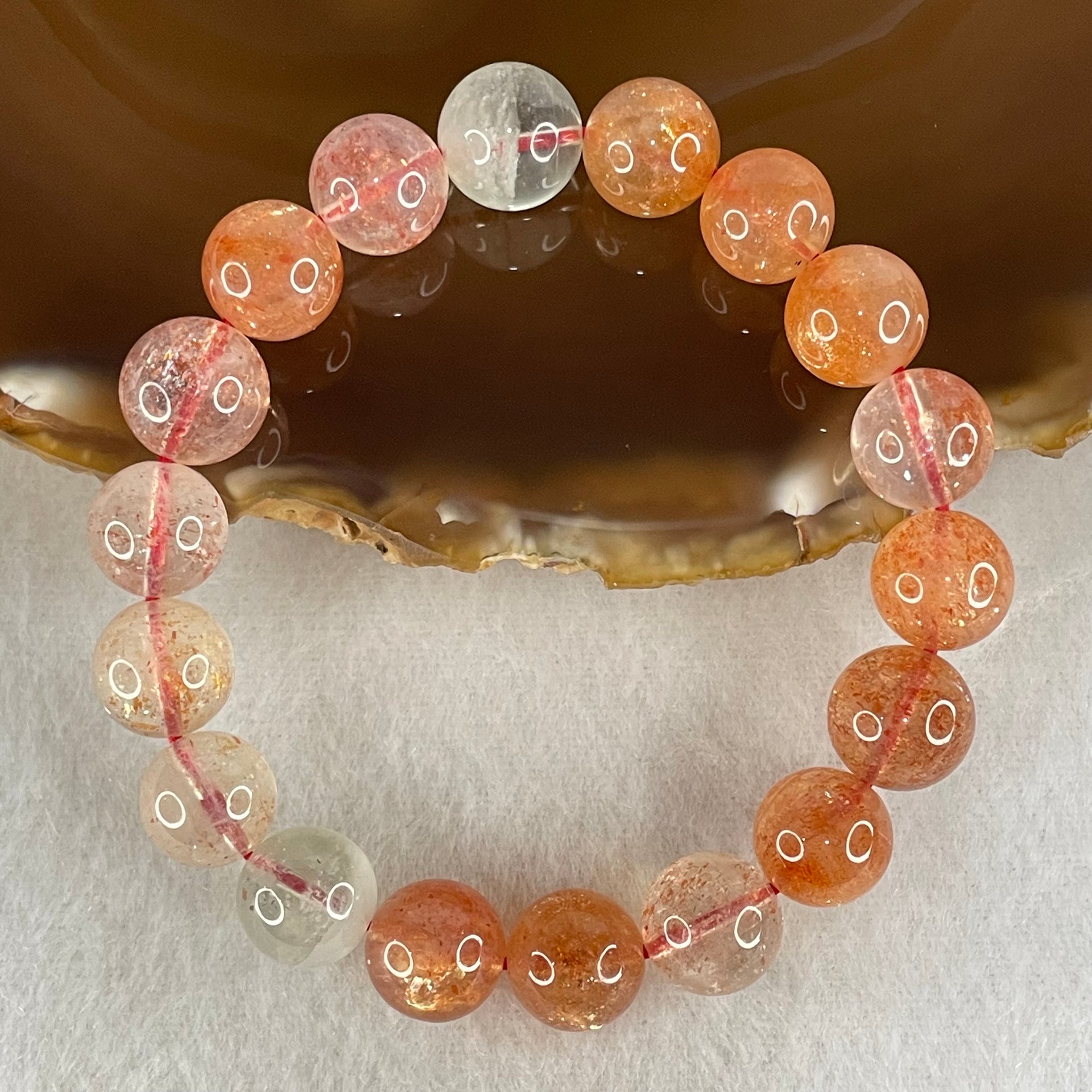 Average Grade Natural Red Sunstone Beads Bracelet 28.18g 15cm 10.8mm 18 Beads - Huangs Jadeite and Jewelry Pte Ltd