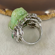 Antique Natural Type A Light Green with Brownish Piaohua Jadeite Insect with S925 Sliver and Gem Stones Ring 23.79g 33.4 by 11.6 by 13.0mm US 8.7 HK 19.5 - Huangs Jadeite and Jewelry Pte Ltd