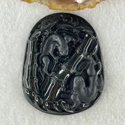 Type A Opaque to Partial Translucent Black Omphacite Jadeite Pixiu Pair with Bamboo Pendant 24.47g 53.7 by 43.2 by 8.4mm - Huangs Jadeite and Jewelry Pte Ltd