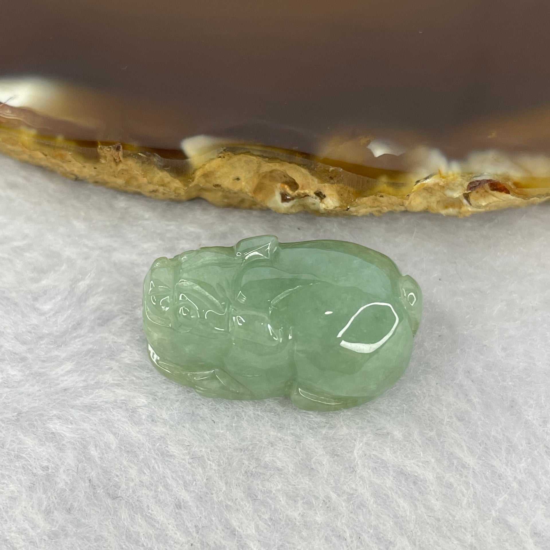 Type A Jelly Green Jadeite Pixiu Pendent A货浅绿色翡翠貔貅牌 7.21g 23.8 by 14.6 by 10.3 mm - Huangs Jadeite and Jewelry Pte Ltd