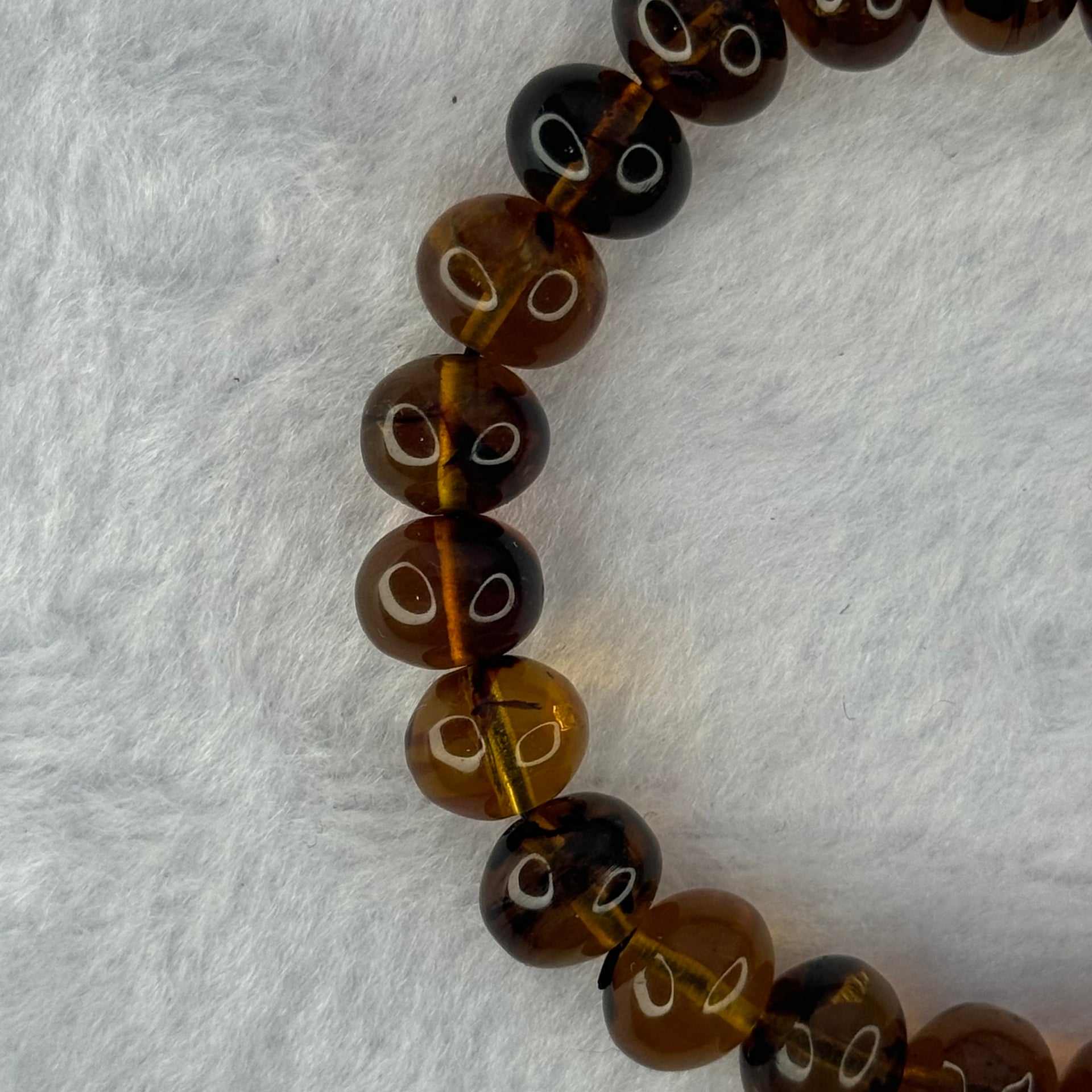 Natural Dark Brownish Yellow Flower Amber Beads Bracelet 天然顺琥珀手链 12.50g 17cm 10.7mm 23 Beads - Huangs Jadeite and Jewelry Pte Ltd