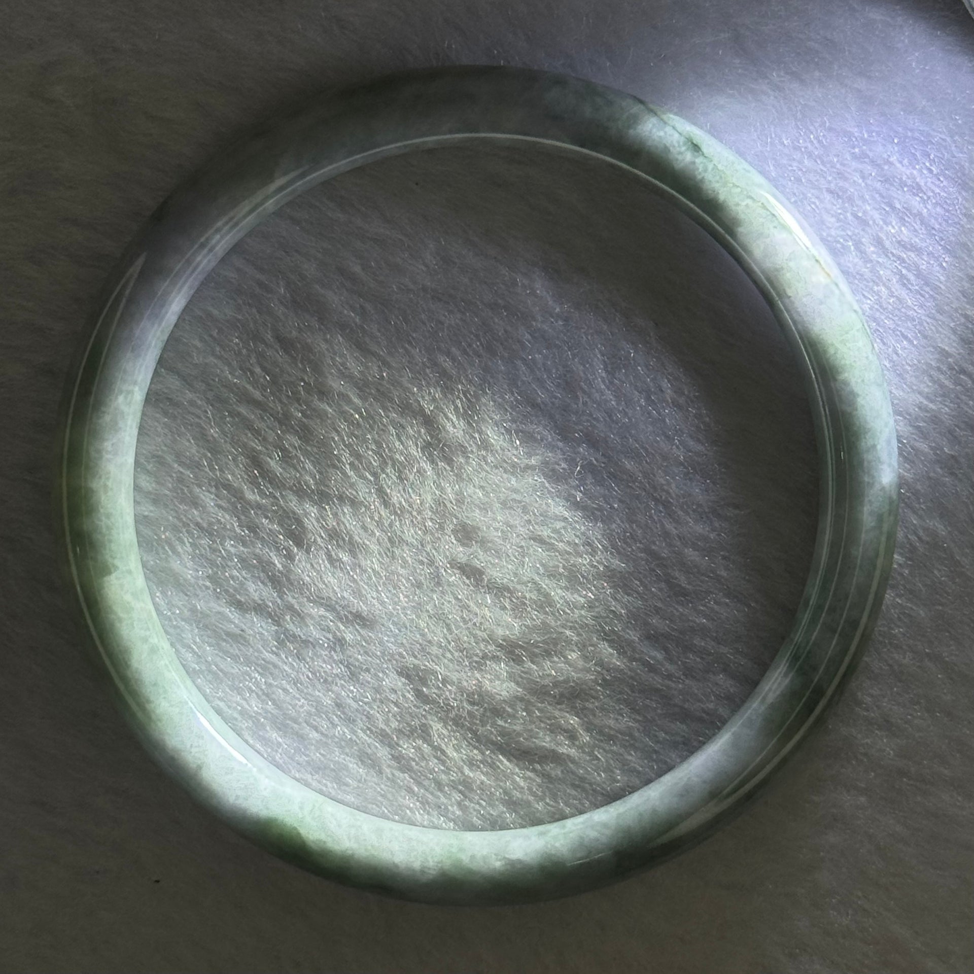 Type A Deep Lavender with Green Piao Hua Jadeite Bangle 22.69g Internal Diameter 59.4mm 6.5 by 7.2mm (Internal Line) - Huangs Jadeite and Jewelry Pte Ltd