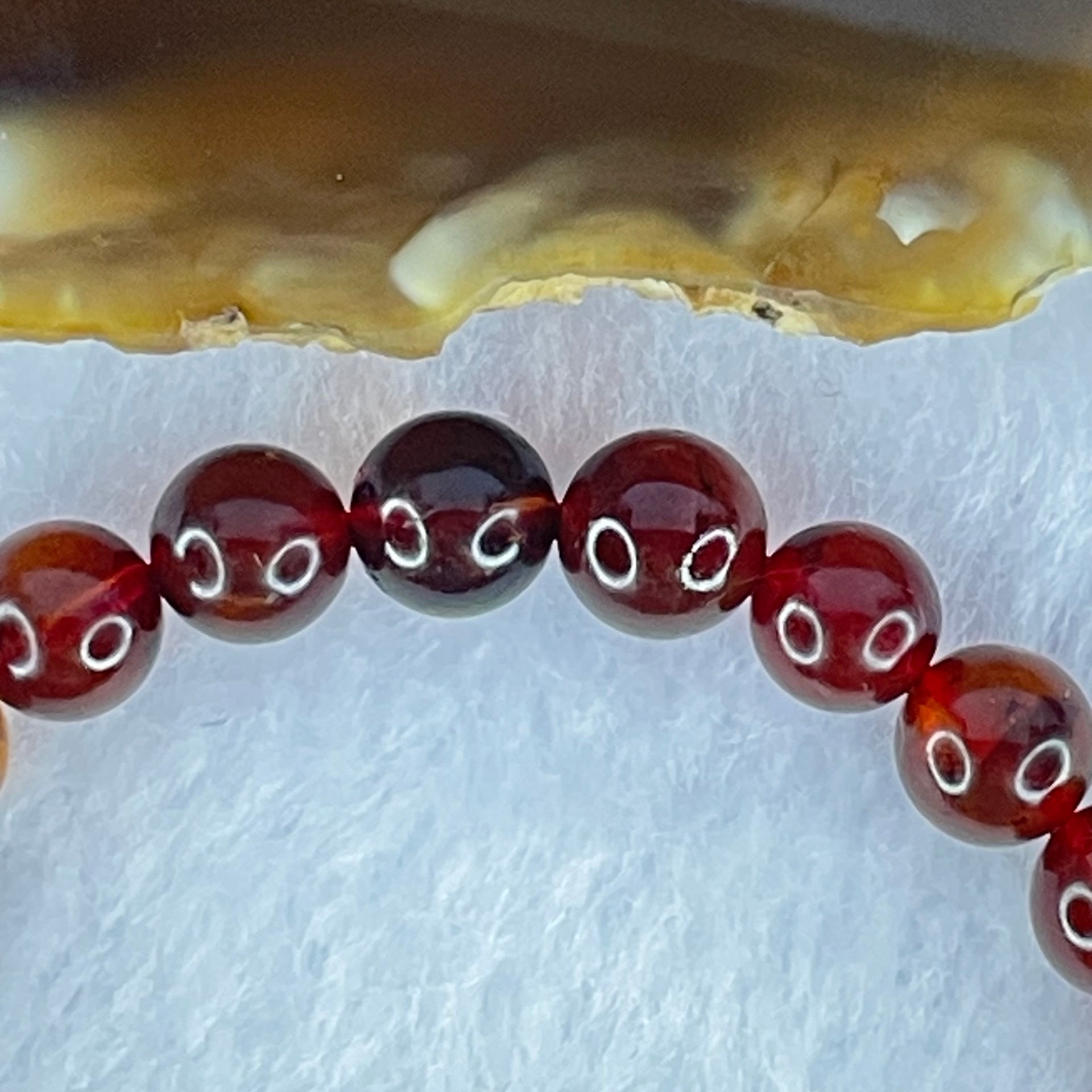 Natural Blood Red Amber Beads Bracelet 5.06g 15cm 7.4mm 25 Beads - Huangs Jadeite and Jewelry Pte Ltd
