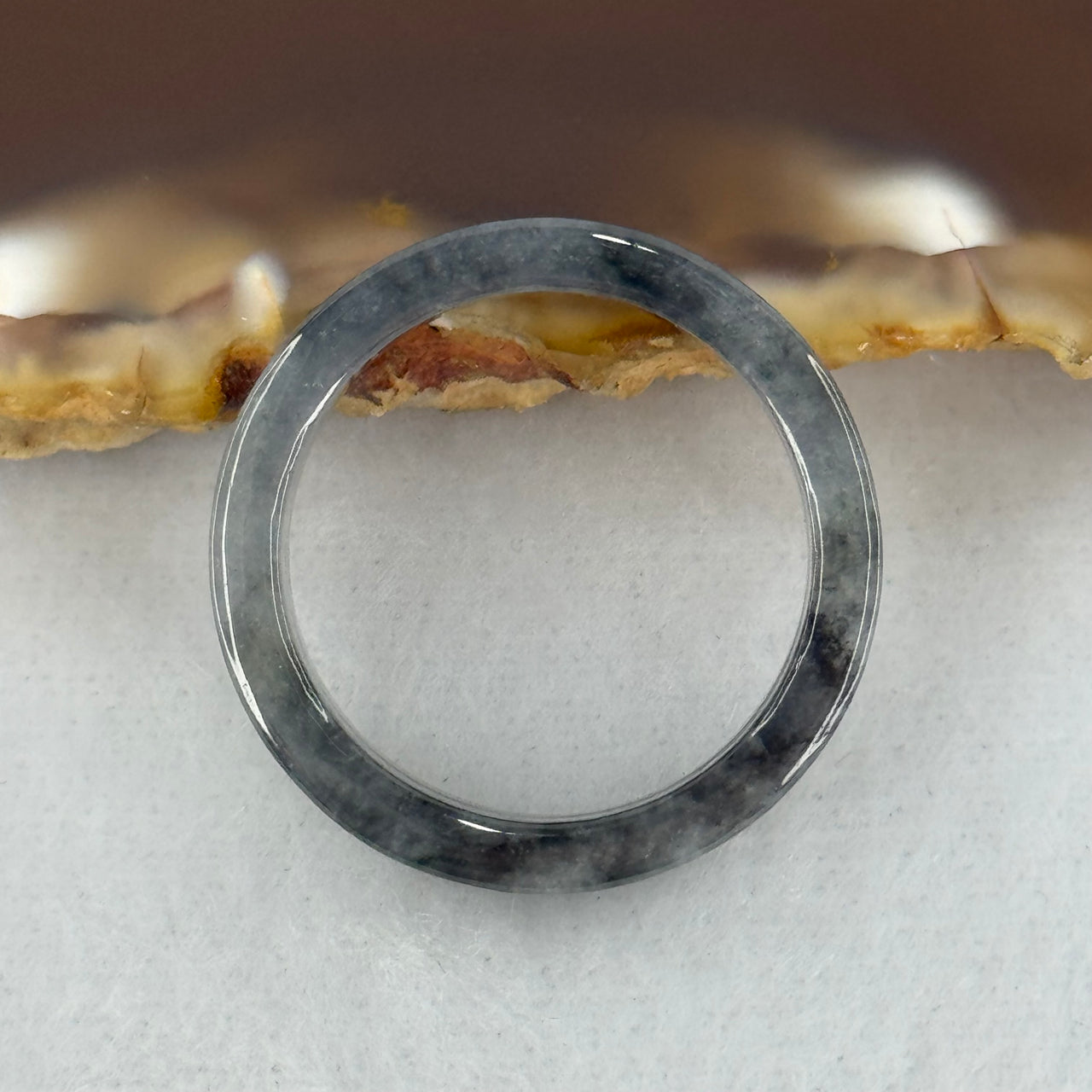 Type A Wuji Black Grey Jadeite Flat Ring 2.93g 5.7 by 2.7mm US 7.8 HK 17.5 (Internal Lines) - Huangs Jadeite and Jewelry Pte Ltd