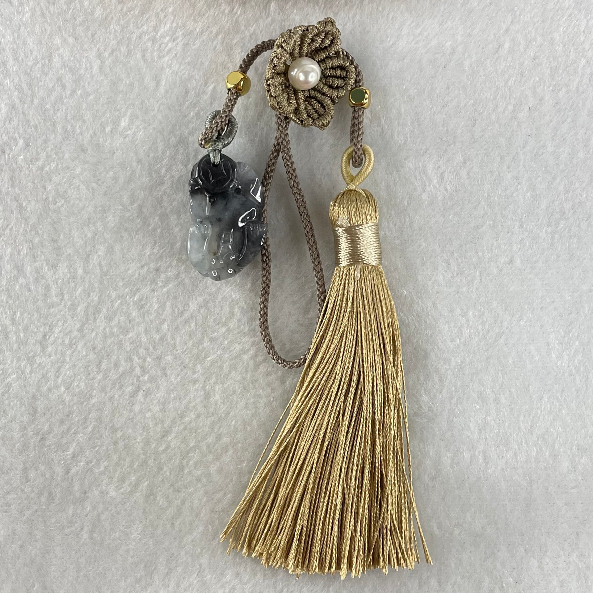 Type A Wuji Black Grey Patches Jadeite Male Pixiu Pendant Charm 8.96g 25.4 by 14.9 by 12.7mm - Huangs Jadeite and Jewelry Pte Ltd