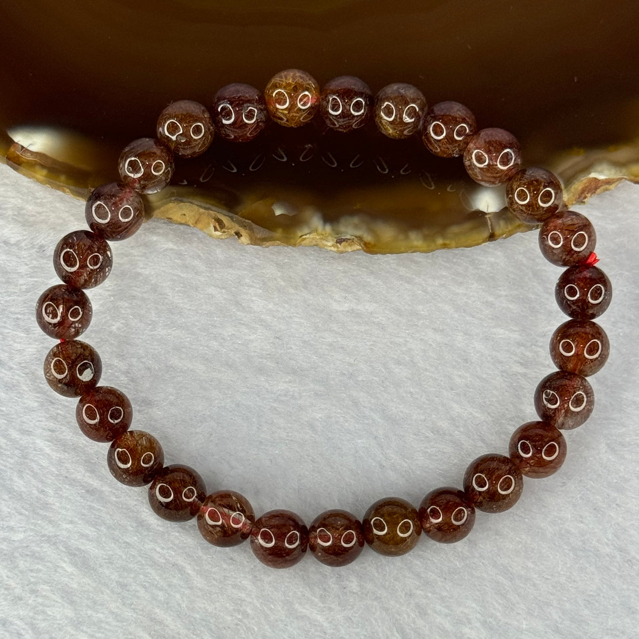 Natural Copper Rutilated Quartz Beads Bracelet 天然銅髮晶手镯 13.93g 16cm 7.4mm 27 Beads - Huangs Jadeite and Jewelry Pte Ltd