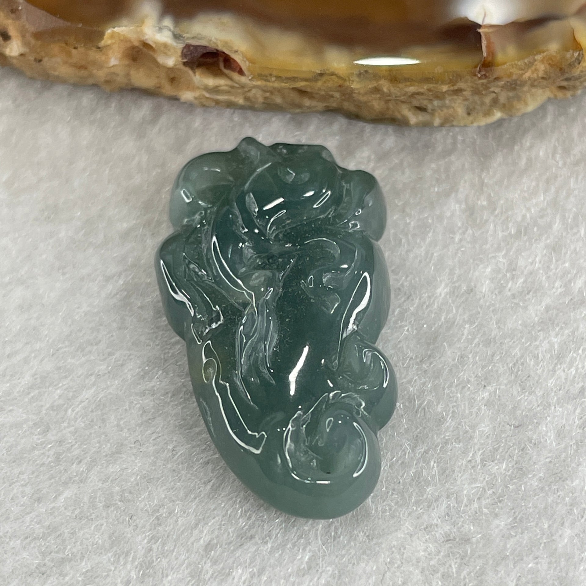 Natural Type A Blueish Green Jadeite 9 Tail Fox Pendant 4.65g 27.6 by 15.3 by 6.0mm - Huangs Jadeite and Jewelry Pte Ltd