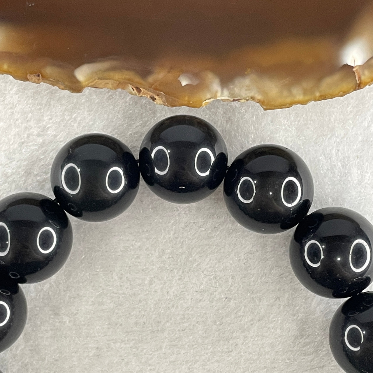 Certified Natural Black Obsidian with Green Purple Grey Cat Eyes Beads Bracelet 55.060g 17cm 14.5mm 15Beads