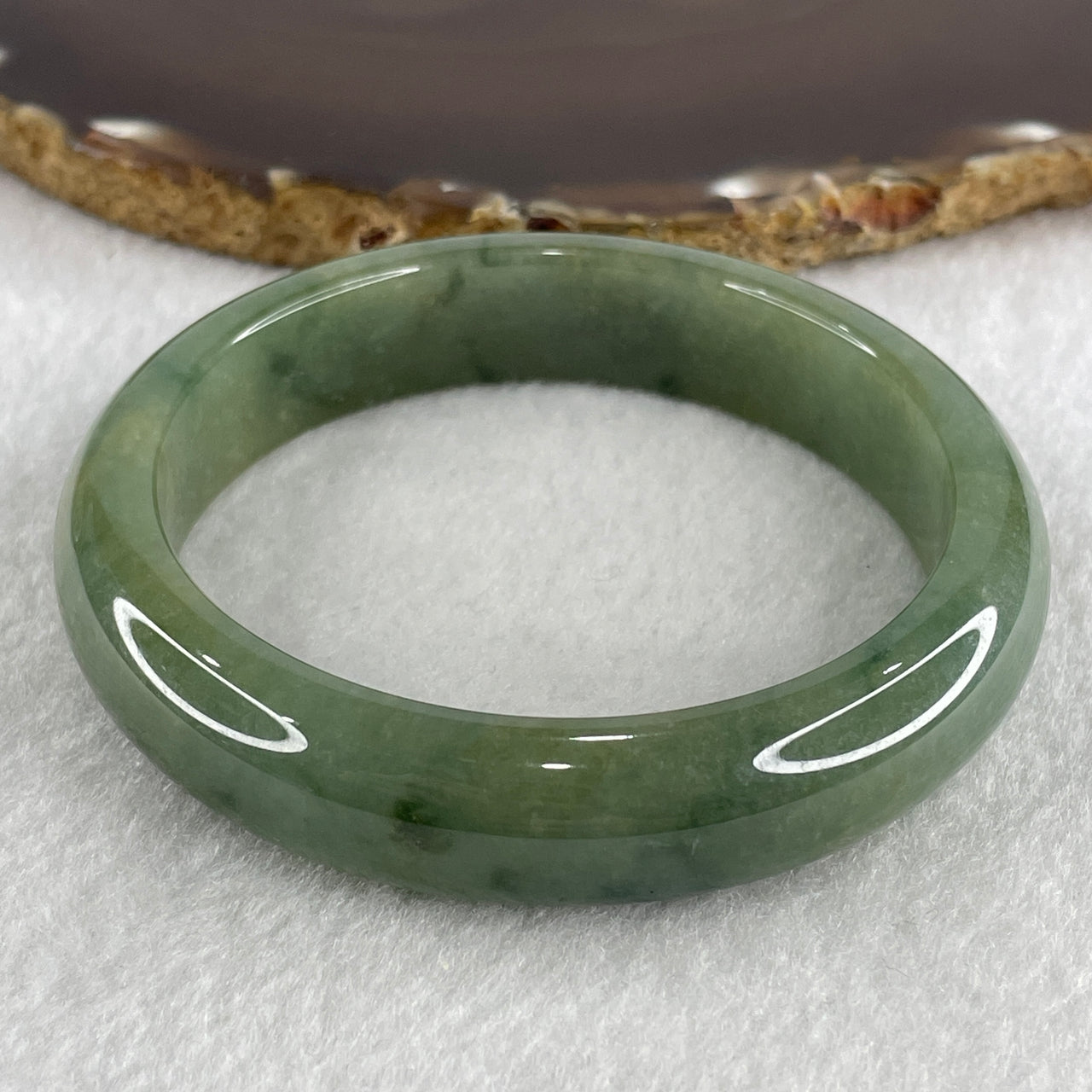 Certified Natural Type A Jelly Green with Brownish Jadeite Bangle 69.51g Internal Diameter 60.4mm 14.2 by 8.6mm (Close to Perfect)